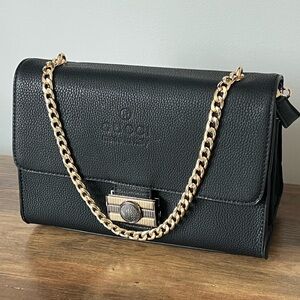 Black Leather Chain Shoulder Bag